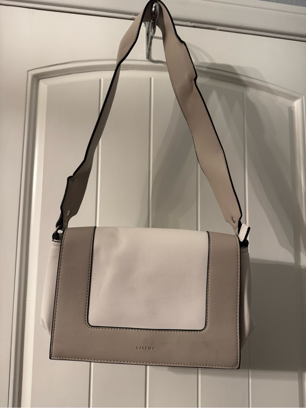 Two-Tone Cream and Taupe Shoulder Bag